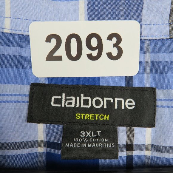 Claiborne* Men's Short Sleeve Button Down Curved Hem Plaid Shirt~ Size 3XLT - Picture 3 of 11